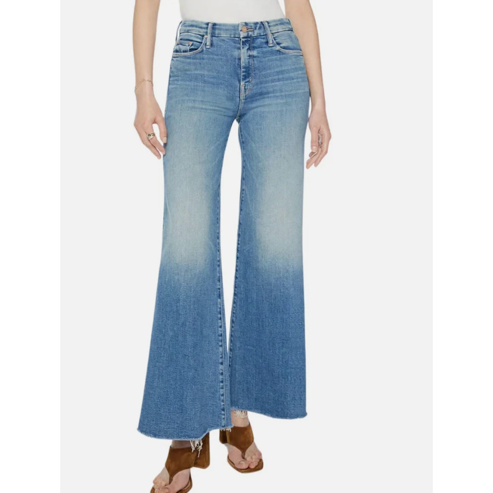 Mother The Roller Fray Wide Leg Jeans In Riding the Cliffside Size 26x30 Flare
